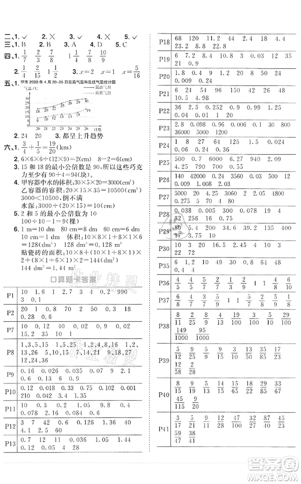 浙江教育出版社2022陽(yáng)光同學(xué)課時(shí)達(dá)標(biāo)訓(xùn)練五年級(jí)數(shù)學(xué)下冊(cè)R人教版浙江專版答案