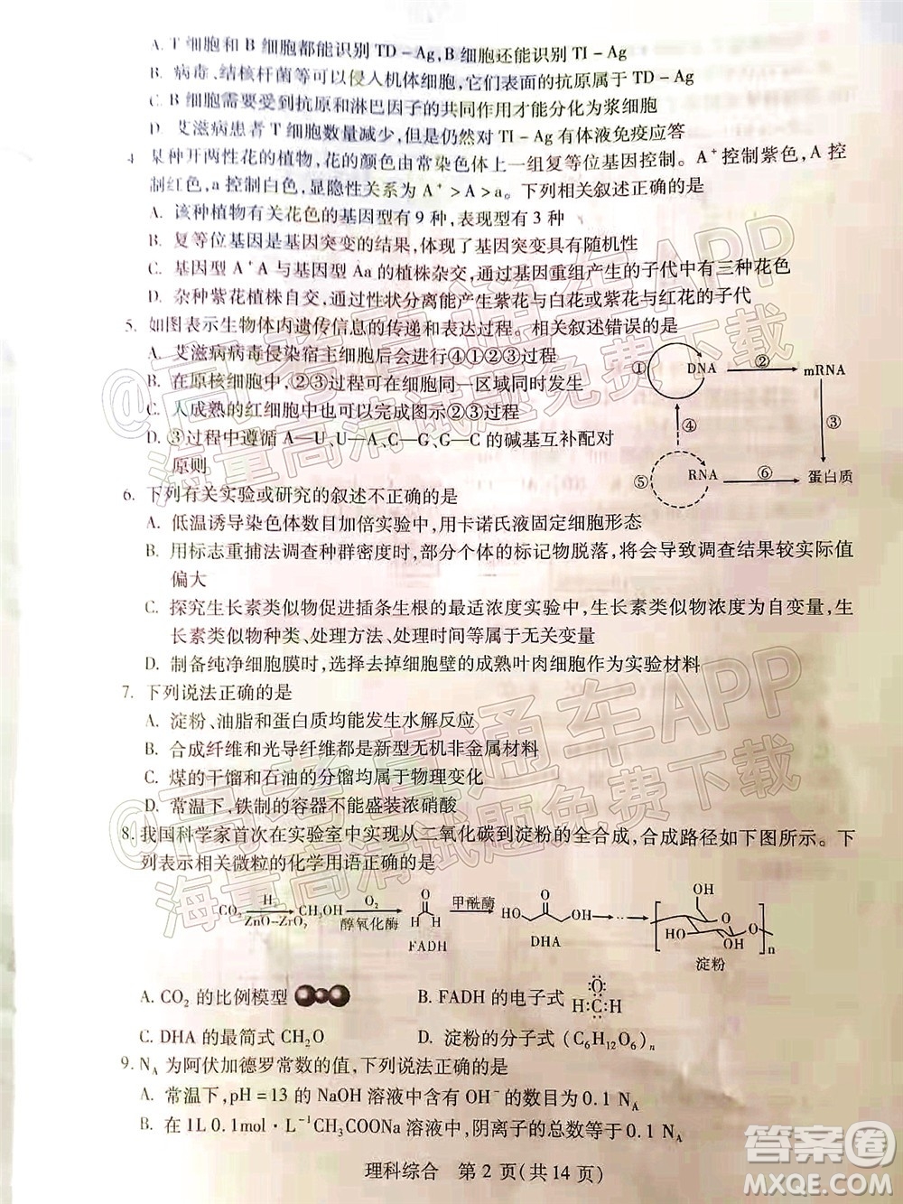 2022年寶雞市高考模擬檢測三理科綜合試題及答案