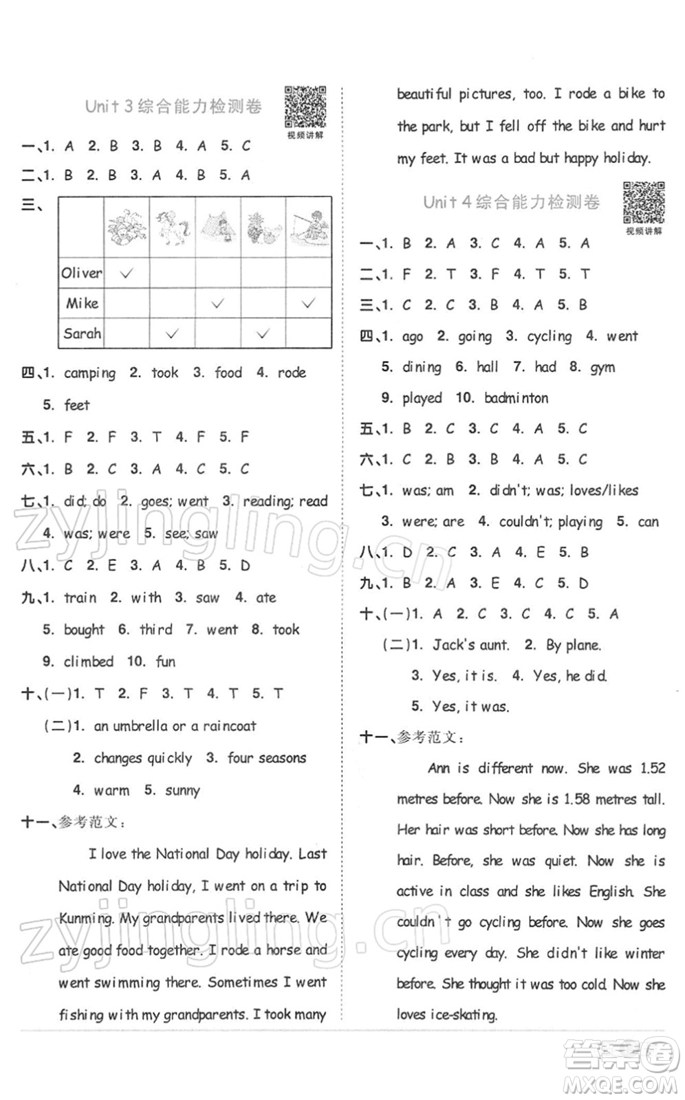 浙江教育出版社2022陽(yáng)光同學(xué)課時(shí)達(dá)標(biāo)訓(xùn)練六年級(jí)英語(yǔ)下冊(cè)PEP版浙江專版答案