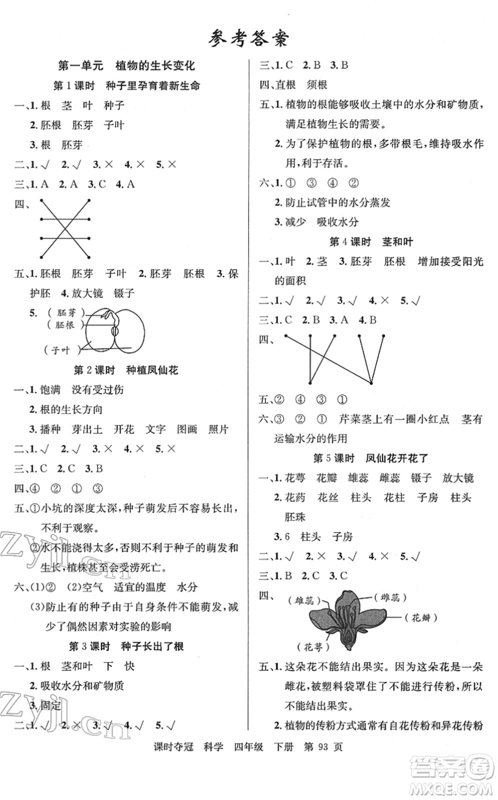 新疆科學(xué)技術(shù)出版社2022課時(shí)奪冠四年級(jí)科學(xué)下冊(cè)JK教科版答案