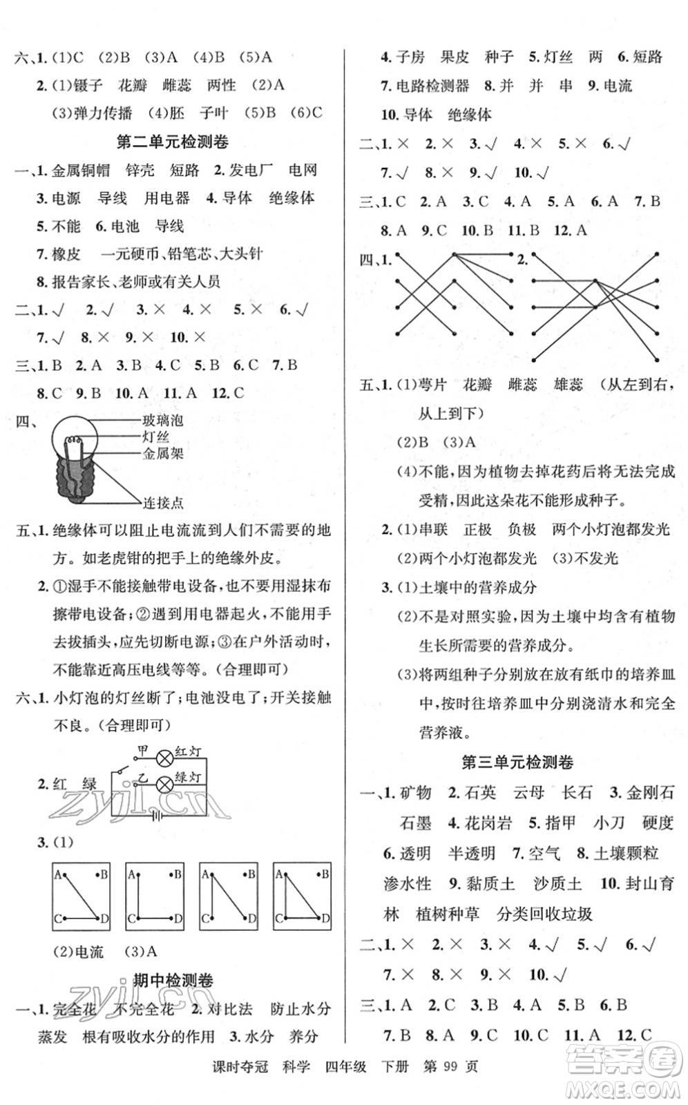 新疆科學(xué)技術(shù)出版社2022課時(shí)奪冠四年級(jí)科學(xué)下冊(cè)JK教科版答案