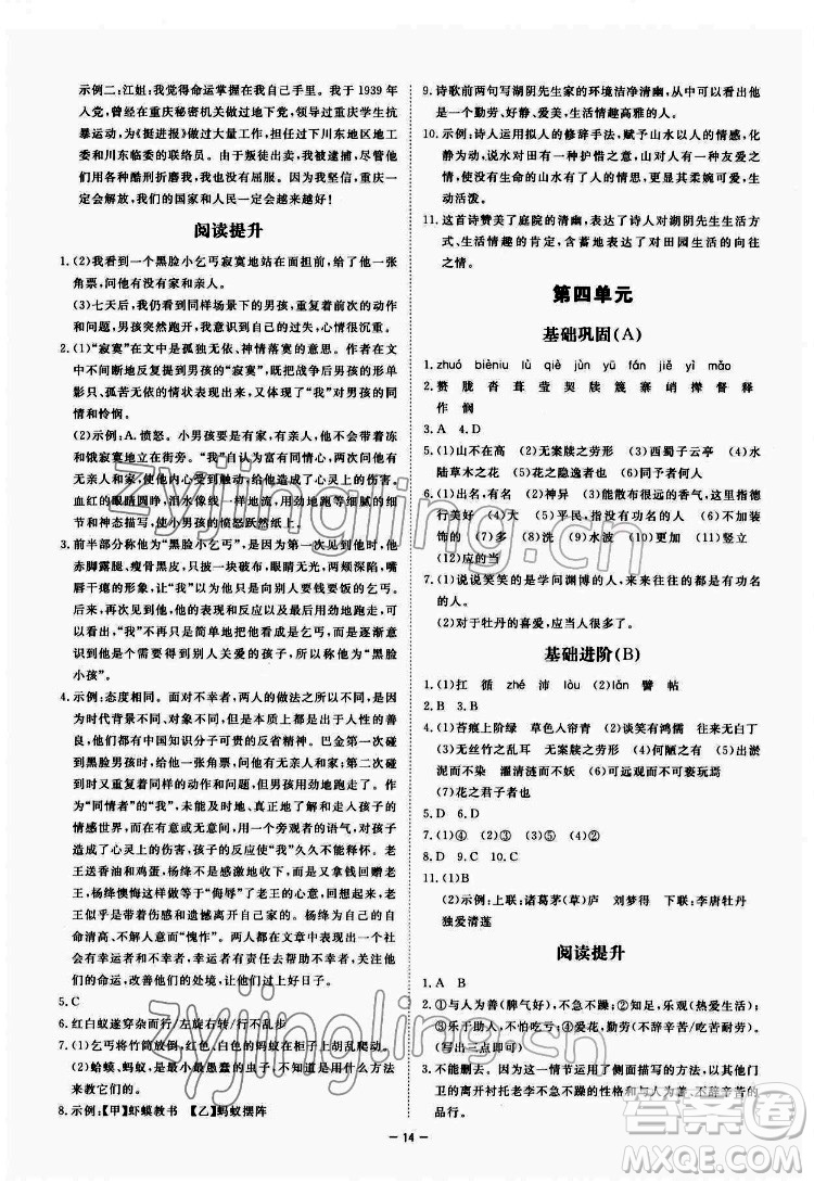 光明日?qǐng)?bào)出版社2022全效學(xué)習(xí)語(yǔ)文七年級(jí)下冊(cè)RJ人教版精華版答案