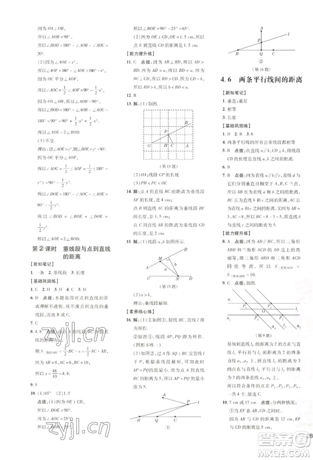 吉林教育出版社2022點撥訓(xùn)練課時作業(yè)本七年級下冊數(shù)學(xué)湘教版參考答案