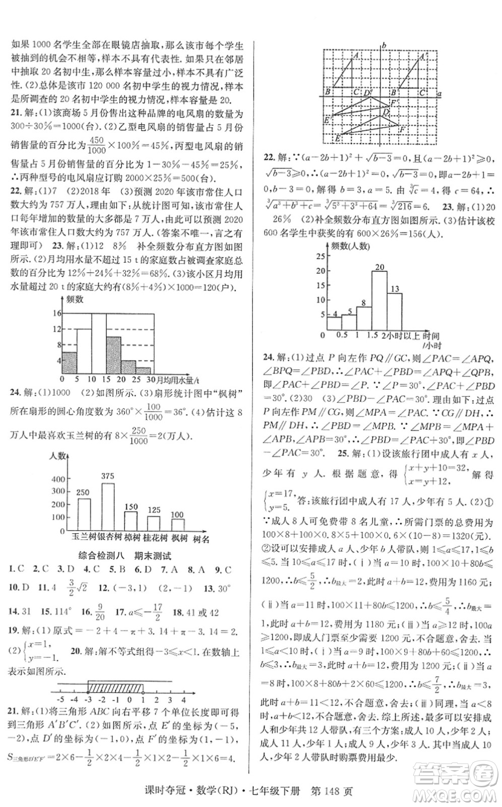 安徽師范大學出版社2022課時奪冠七年級數(shù)學下冊RJ人教版答案