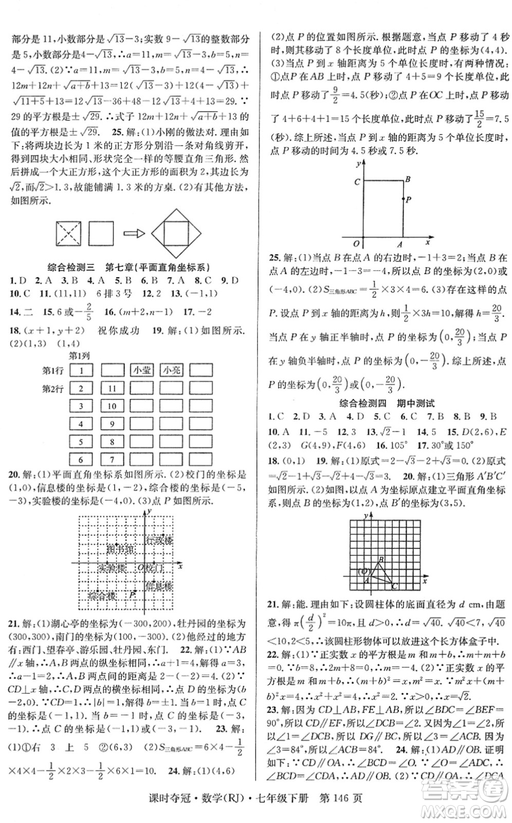 安徽師范大學出版社2022課時奪冠七年級數(shù)學下冊RJ人教版答案