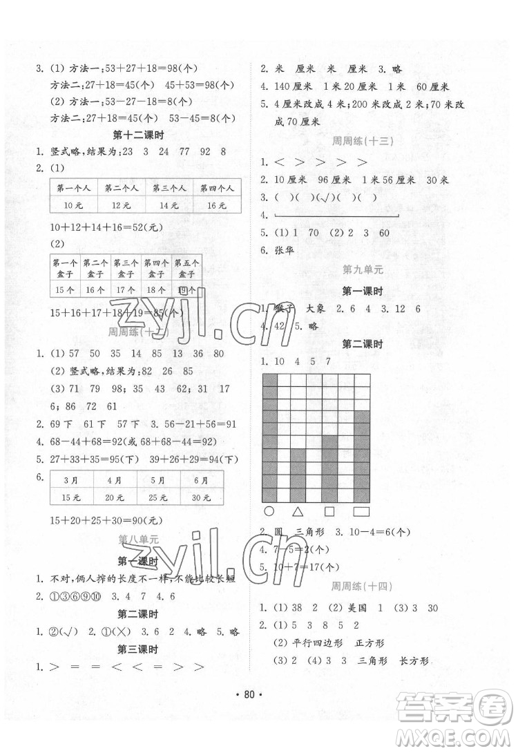 山東教育出版社2022金鑰匙小學(xué)數(shù)學(xué)試卷一年級下冊青島版答案