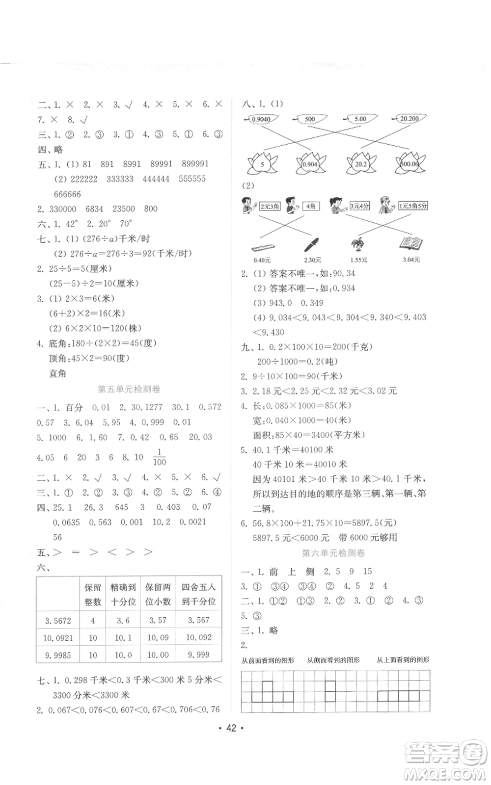 山東教育出版社2022金鑰匙小學數(shù)學試卷四年級下冊青島版參考答案