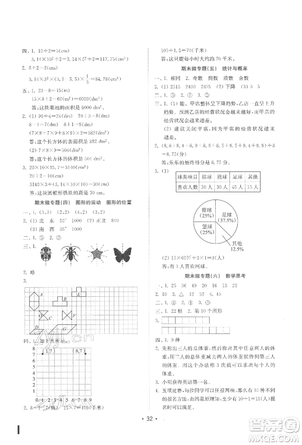 山東教育出版社2022金鑰匙小學(xué)數(shù)學(xué)試卷基礎(chǔ)練六年級(jí)下冊(cè)人教版參考答案