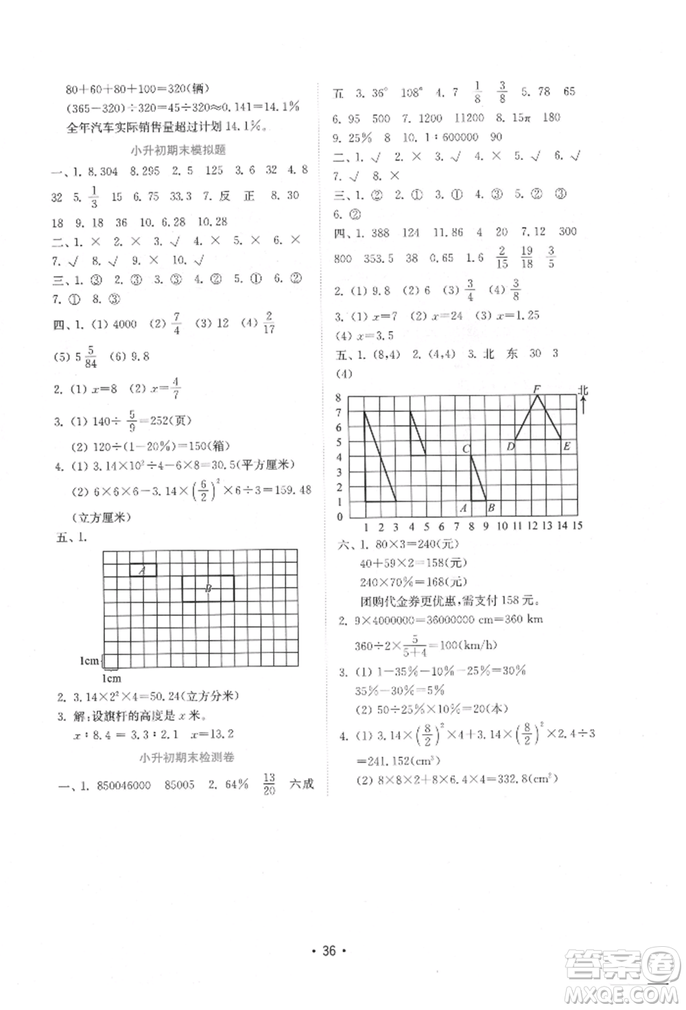 山東教育出版社2022金鑰匙小學(xué)數(shù)學(xué)試卷六年級下冊青島版參考答案