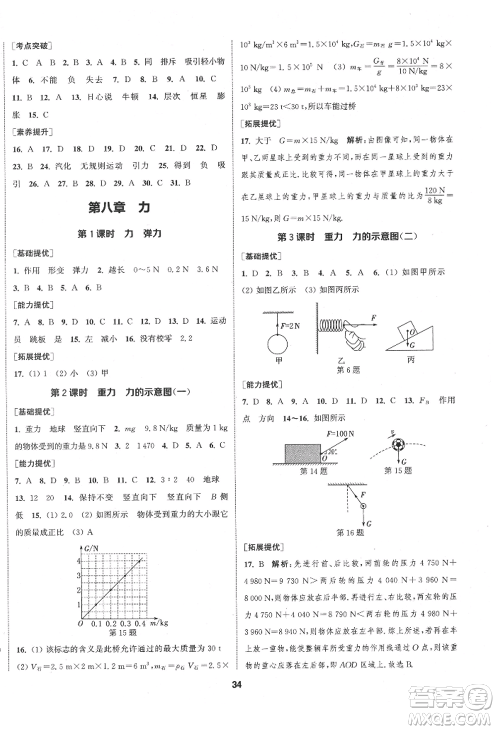 南京大學(xué)出版社2022提優(yōu)訓(xùn)練課課練八年級下冊物理江蘇版徐州專版參考答案