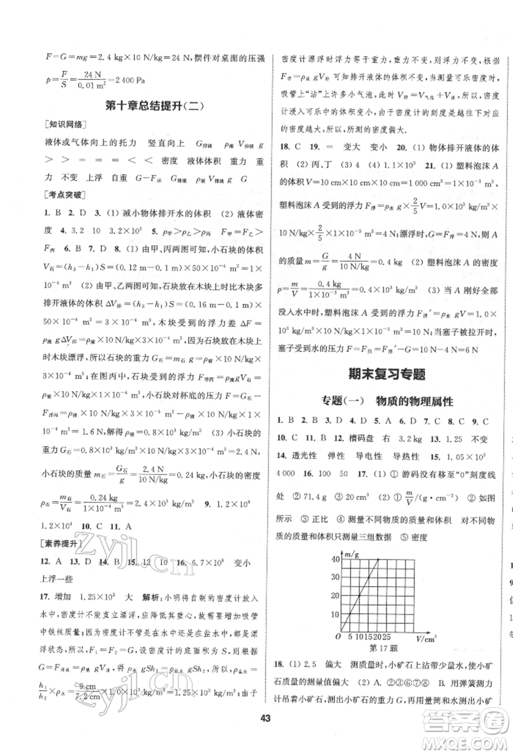 南京大學(xué)出版社2022提優(yōu)訓(xùn)練課課練八年級下冊物理江蘇版徐州專版參考答案