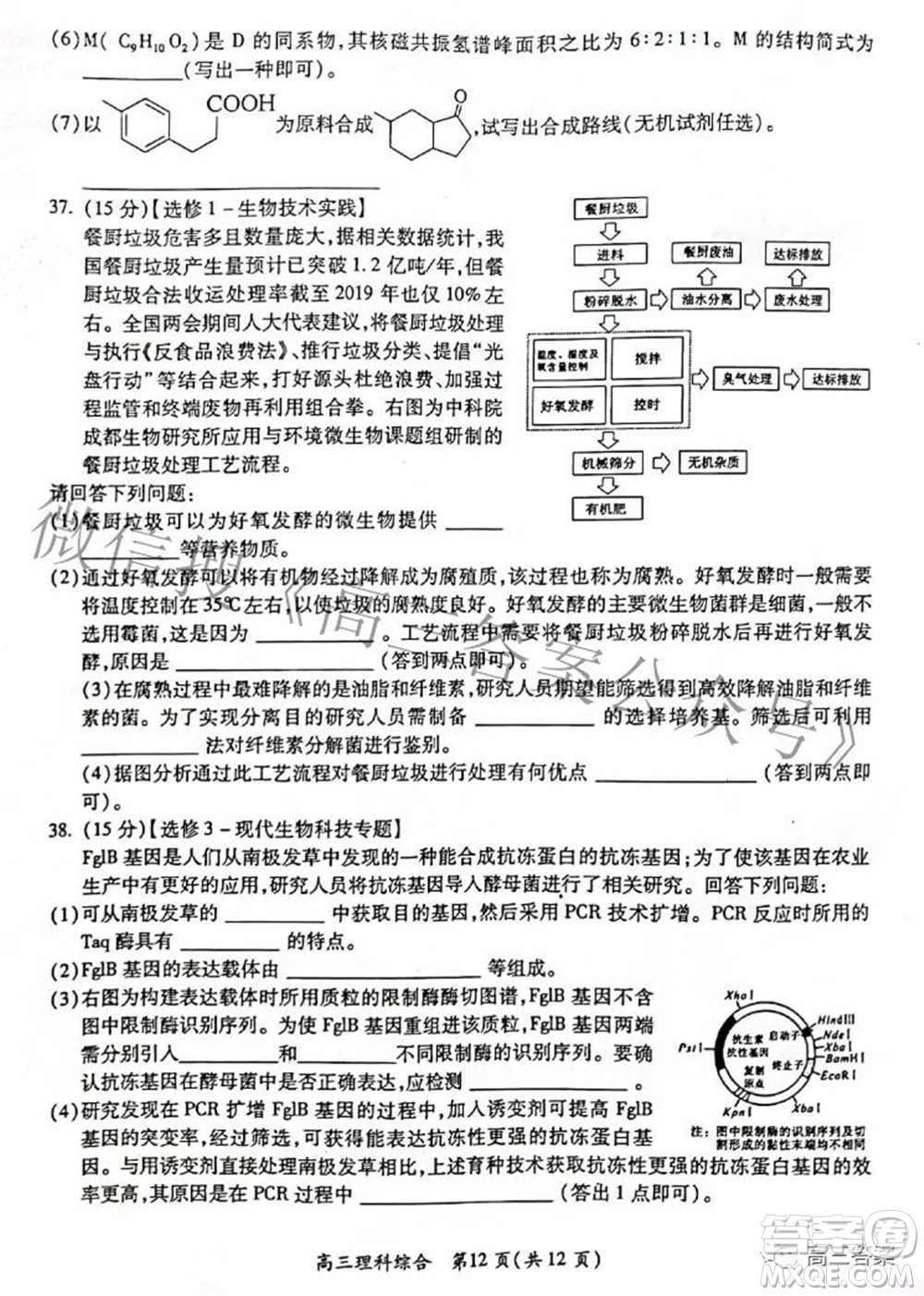 廣西四市2022屆高中畢業(yè)班4月教學(xué)質(zhì)量檢測(cè)試題理科綜合試題及答案