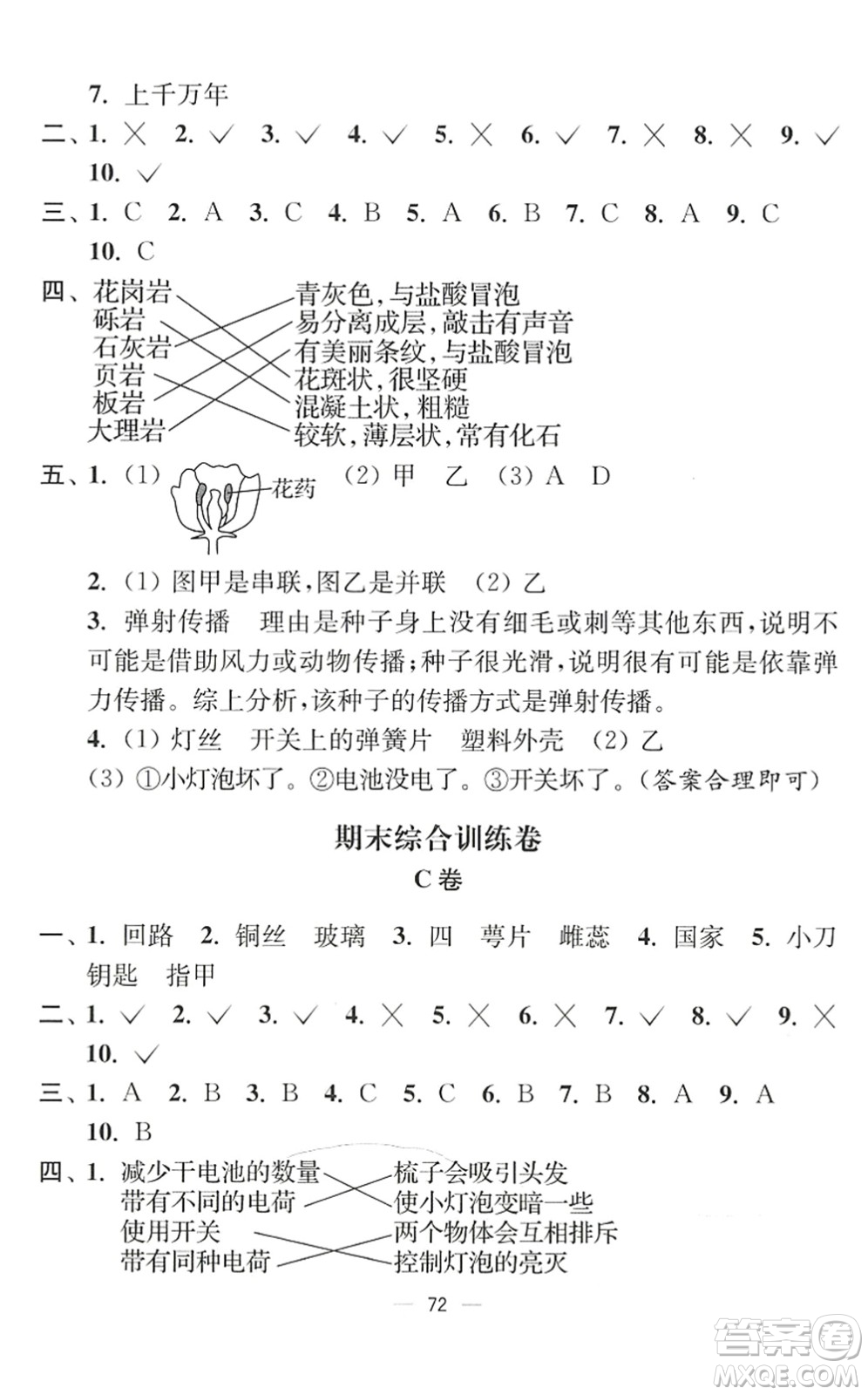 延邊大學(xué)出版社2022江蘇好卷四年級(jí)科學(xué)下冊(cè)教科版答案