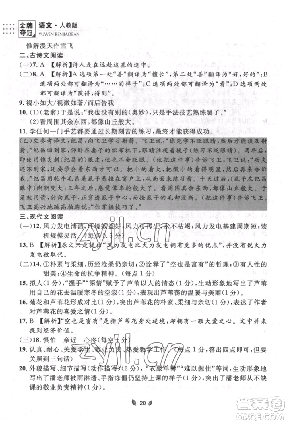 延邊大學(xué)出版社2022點(diǎn)石成金金牌奪冠七年級(jí)下冊(cè)語文人教版參考答案