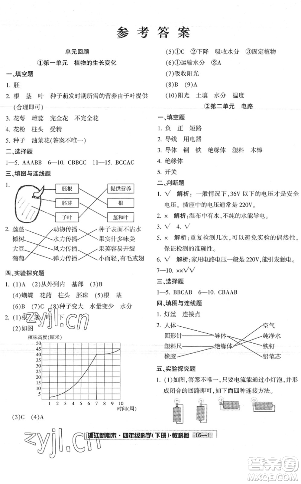 延邊人民出版社2022浙江新期末四年級科學(xué)下冊教科版答案