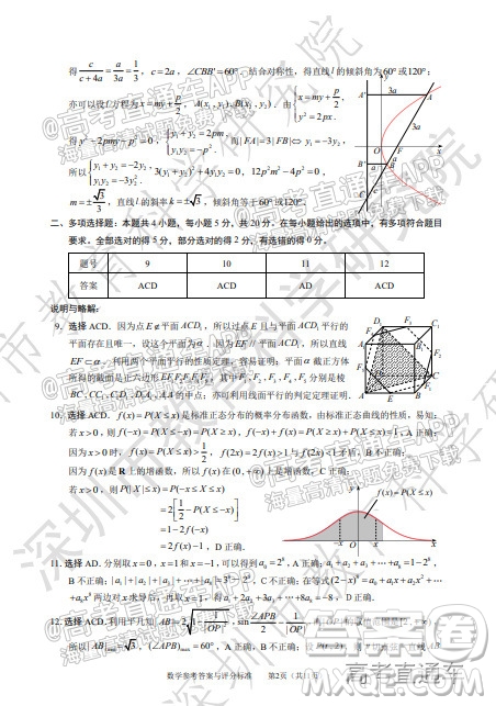 2022年深圳市高三年級(jí)第二次調(diào)研考試數(shù)學(xué)試題及答案