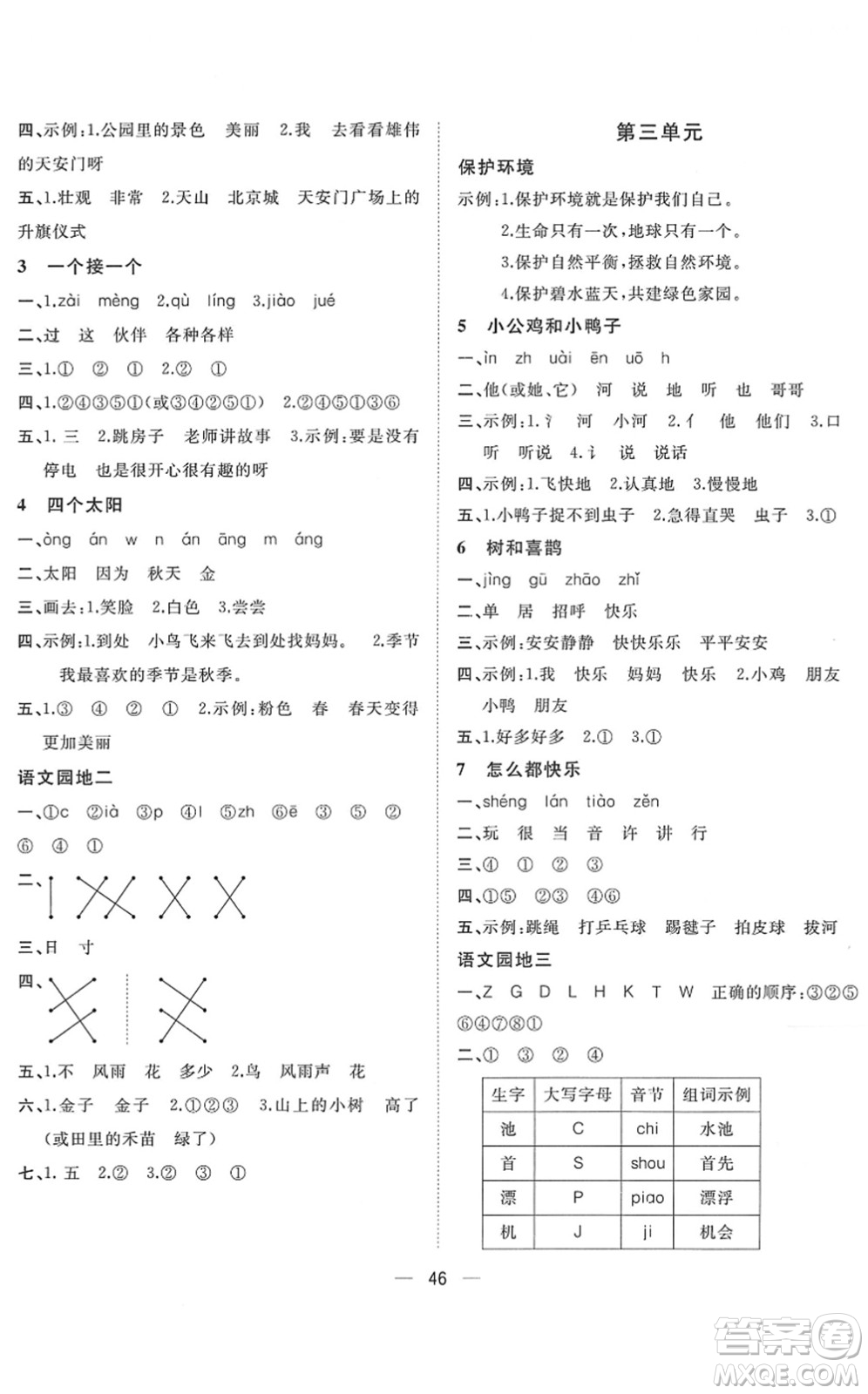 廣西師范大學(xué)出版社2022課堂小作業(yè)一年級(jí)語文下冊R人教版答案