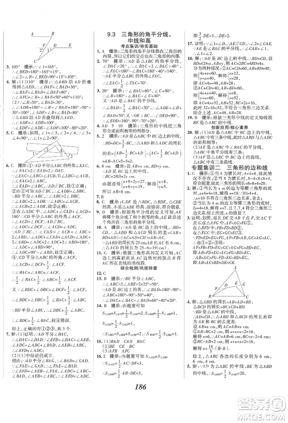 云南科技出版社2022全優(yōu)課堂考點集訓(xùn)與滿分備考七年級下冊數(shù)學(xué)冀教版參考答案