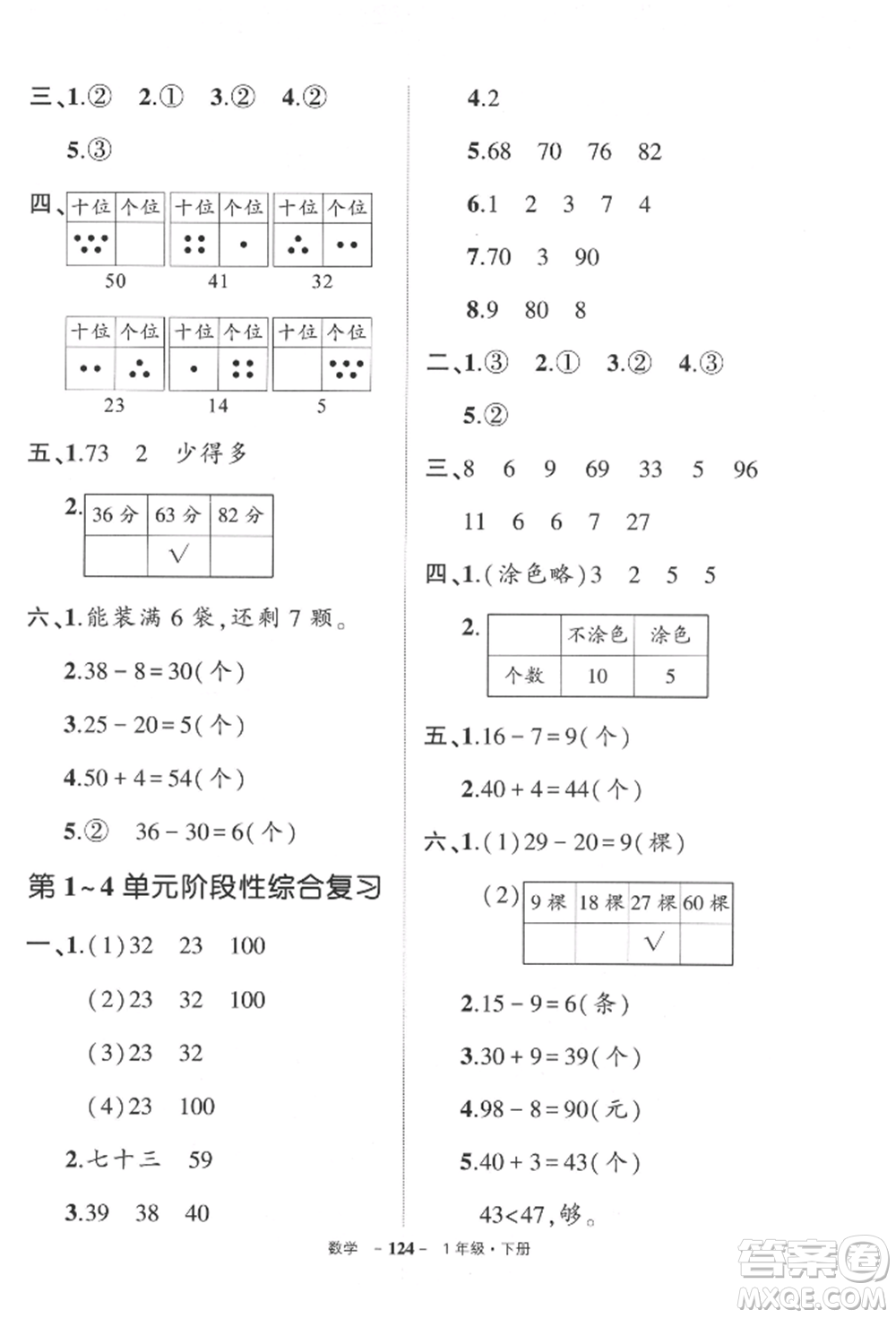 武漢出版社2022狀元成才路創(chuàng)優(yōu)作業(yè)100分一年級(jí)下冊(cè)數(shù)學(xué)人教版參考答案