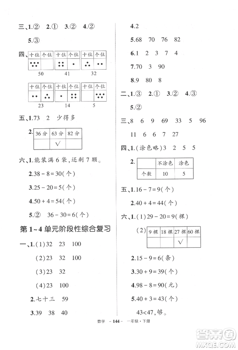 武漢出版社2022狀元成才路創(chuàng)優(yōu)作業(yè)100分一年級下冊數(shù)學人教版貴州專版參考答案