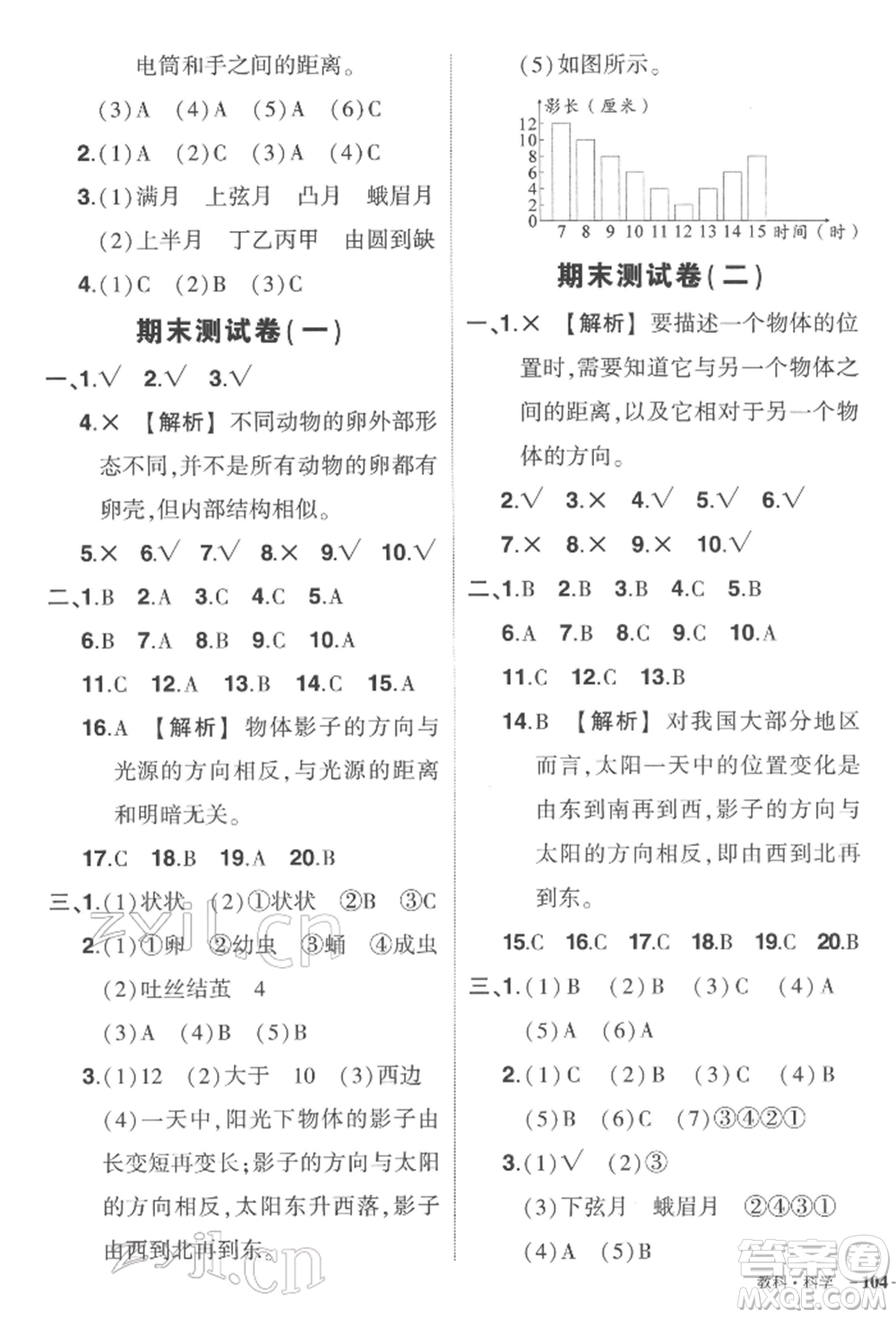 武漢出版社2022狀元成才路創(chuàng)優(yōu)作業(yè)100分三年級下冊科學教科版參考答案