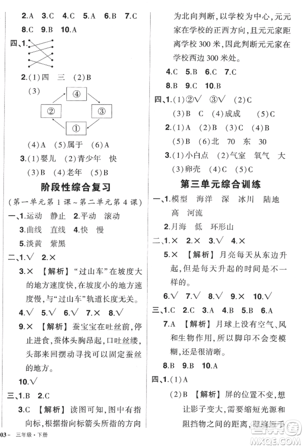 武漢出版社2022狀元成才路創(chuàng)優(yōu)作業(yè)100分三年級下冊科學教科版參考答案