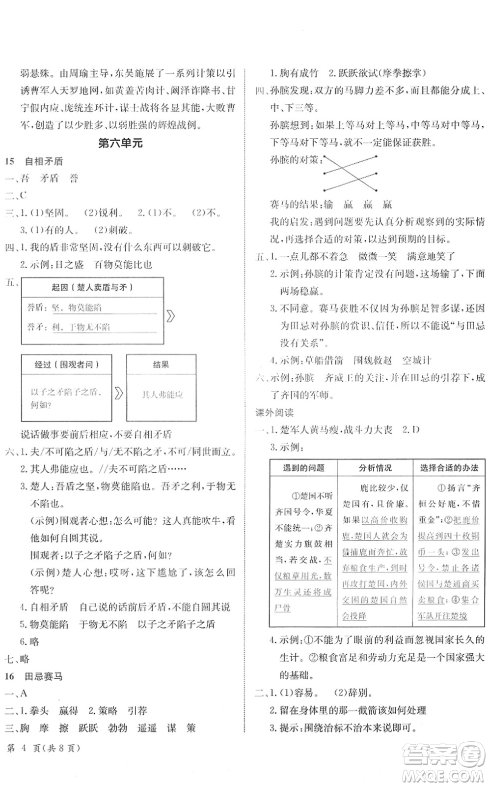 龍門書局2022黃岡小狀元作業(yè)本五年級語文下冊R人教版廣東專版答案