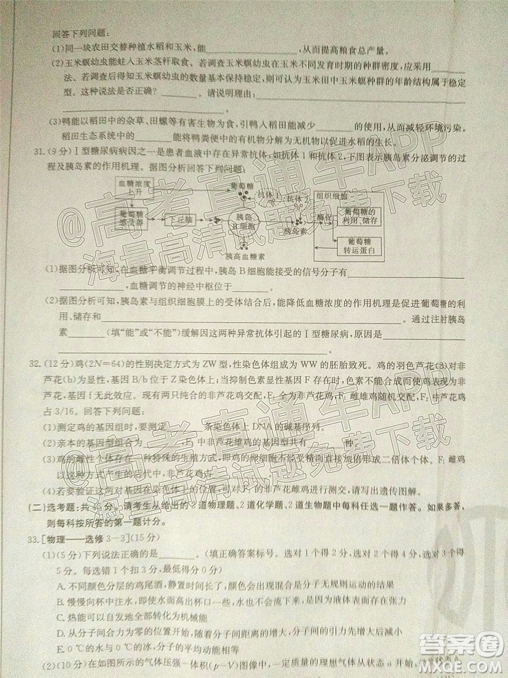 2022貴州金太陽高三4月聯(lián)考理科綜合試題及答案