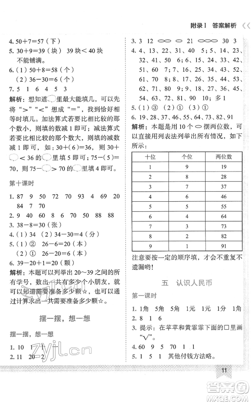 龍門書局2022黃岡小狀元作業(yè)本一年級數(shù)學下冊R人教版答案