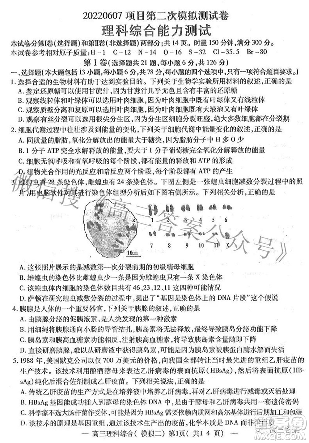 202200607項(xiàng)目第二次模擬測試卷理科綜合試題及答案