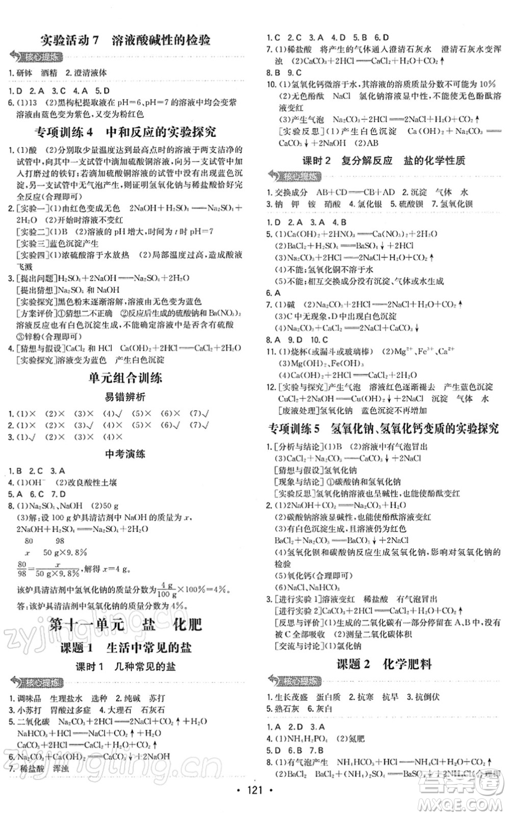 湖南教育出版社2022一本同步訓(xùn)練九年級化學(xué)下冊RJ人教版答案