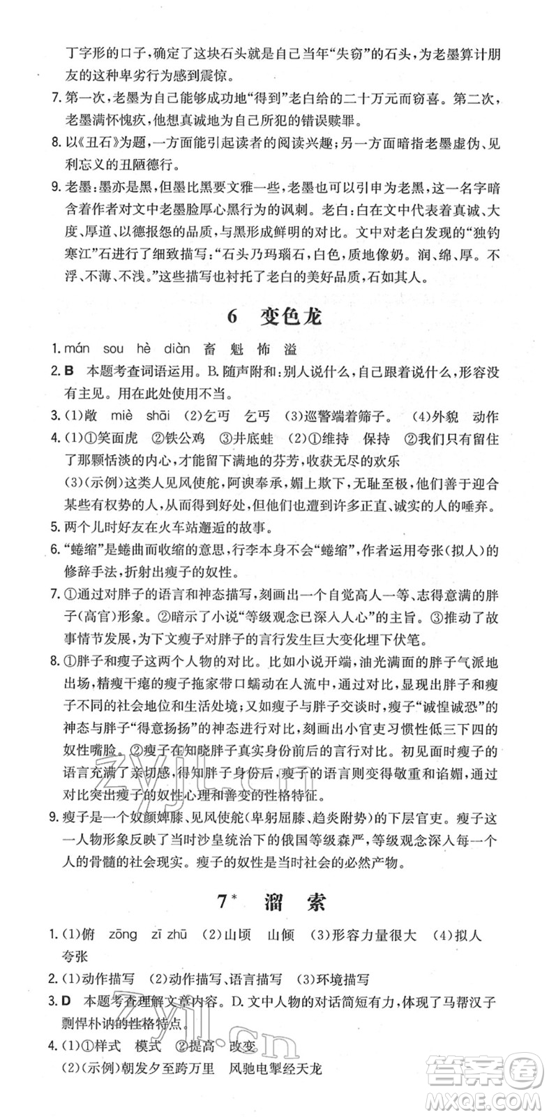 湖南教育出版社2022一本同步訓(xùn)練九年級(jí)語文下冊(cè)RJ人教版安徽專版答案