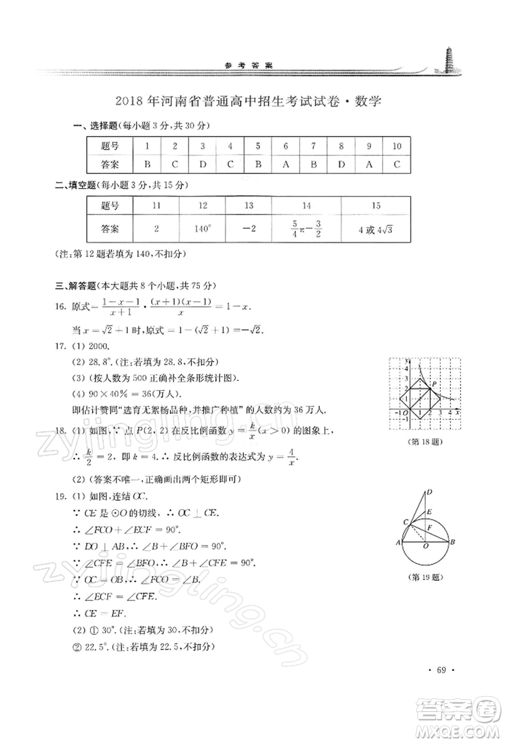 華東師范大學出版社2022學習檢測九年級下冊數(shù)學華東師大版河南專版參考答案