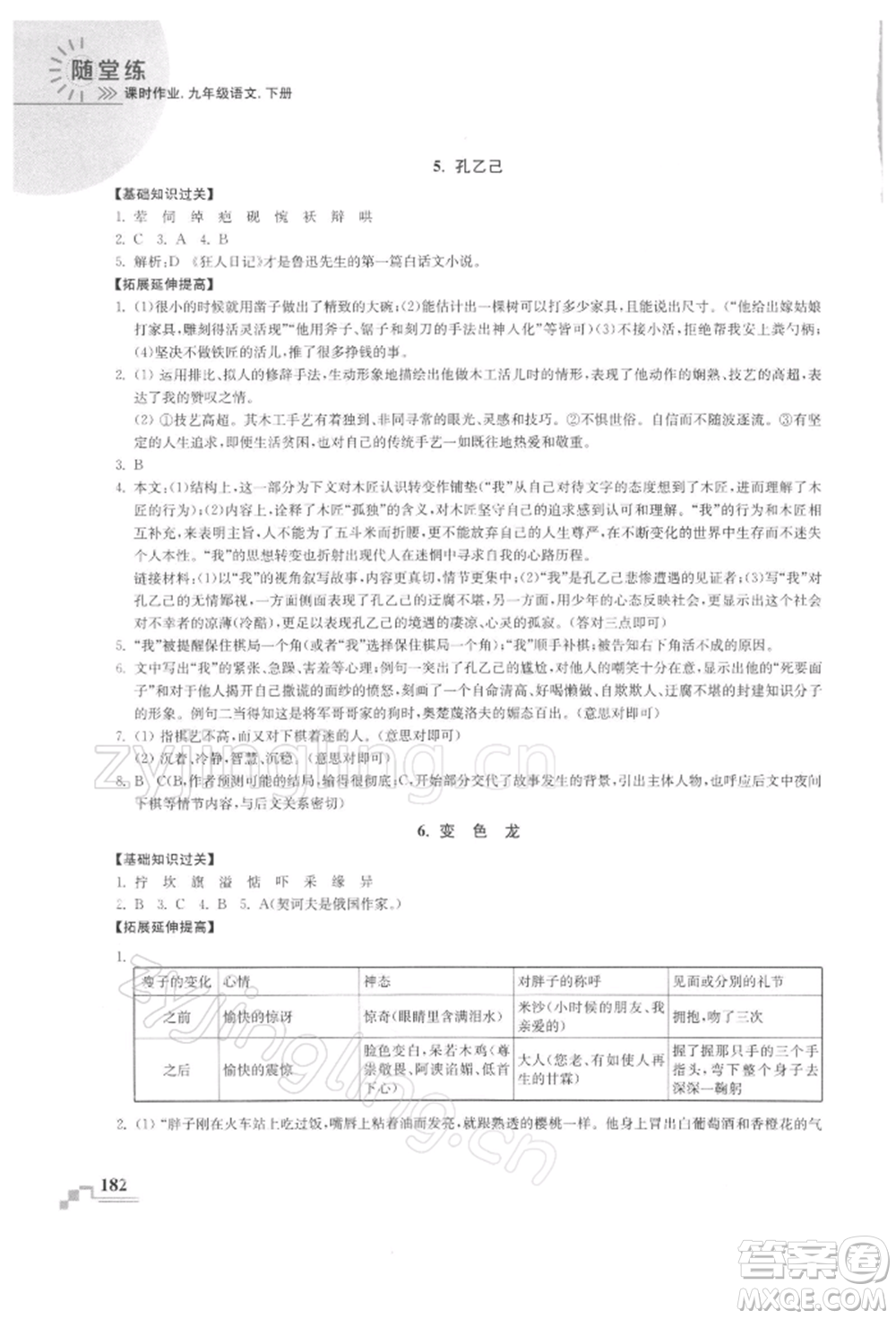 河海大學(xué)出版社2022隨堂練課時作業(yè)九年級下冊語文人教版參考答案