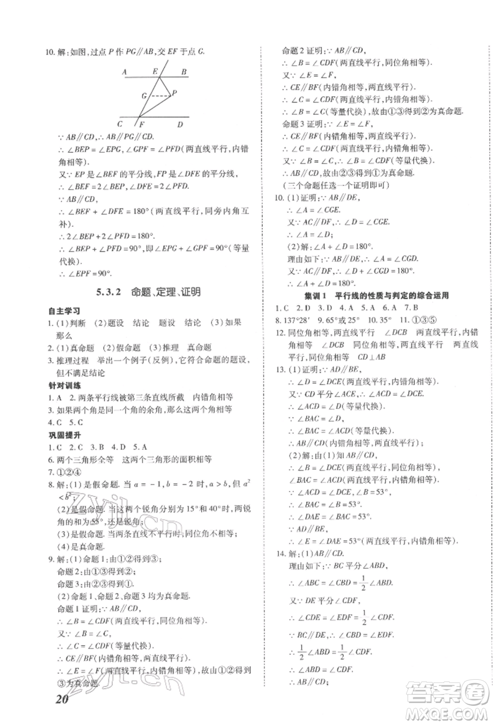 延邊大學(xué)出版社2022本土攻略七年級下冊數(shù)學(xué)人教版參考答案