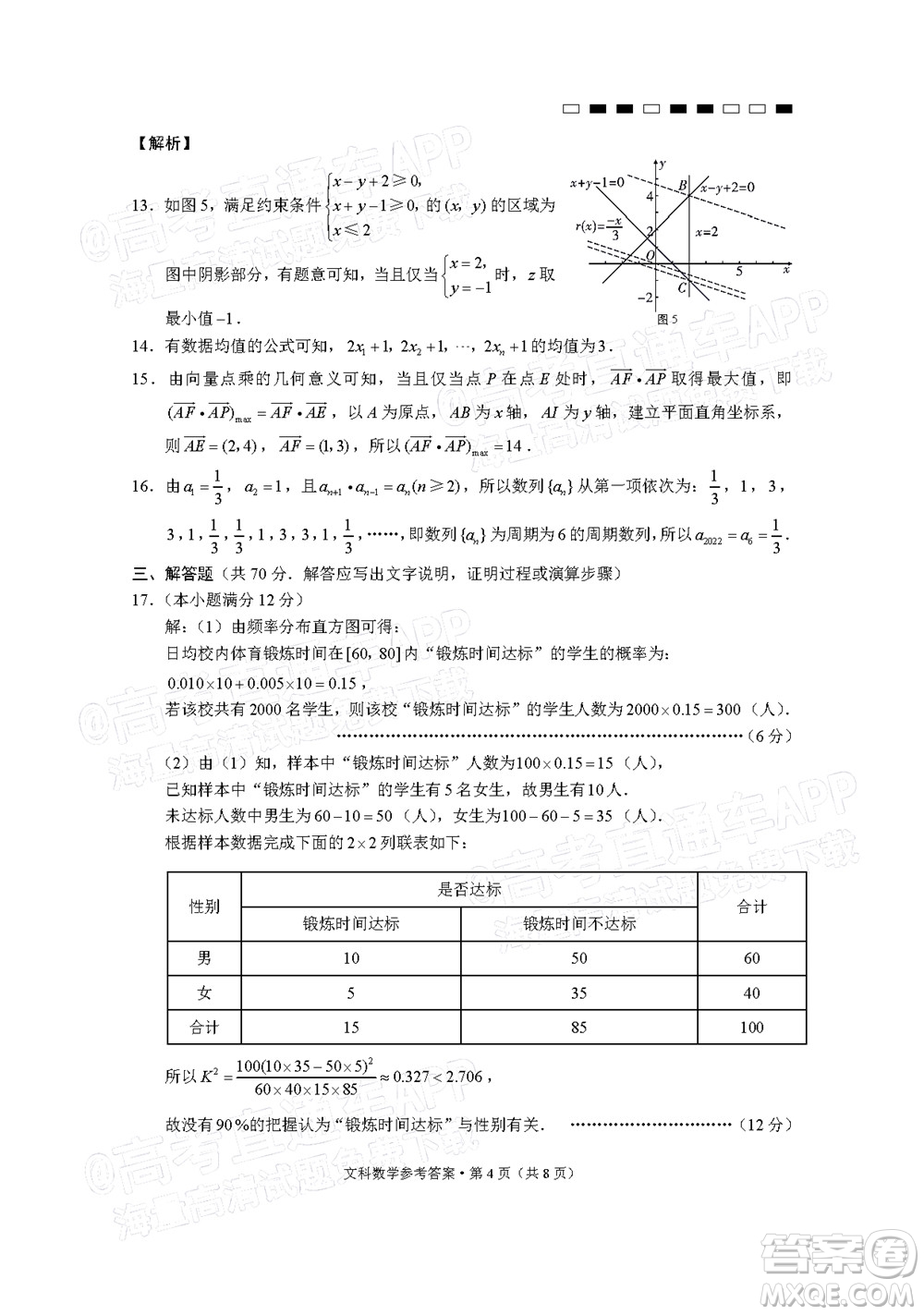 2022屆云師大附中高三適應(yīng)性月考十文科數(shù)學(xué)試題及答案