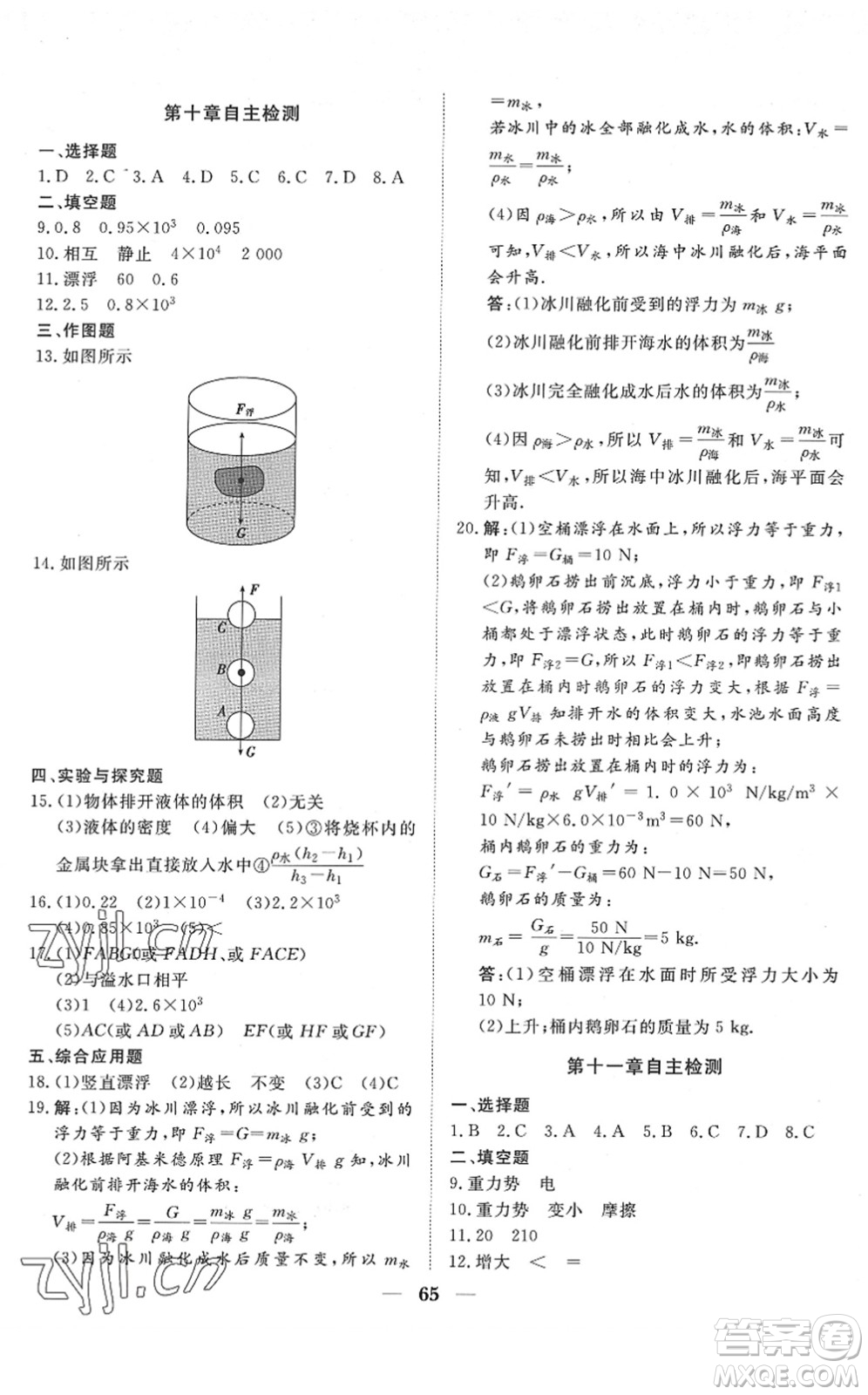 湖北教育出版社2022黃岡測(cè)試卷系列自主檢測(cè)八年級(jí)物理下冊(cè)RJ人教版答案