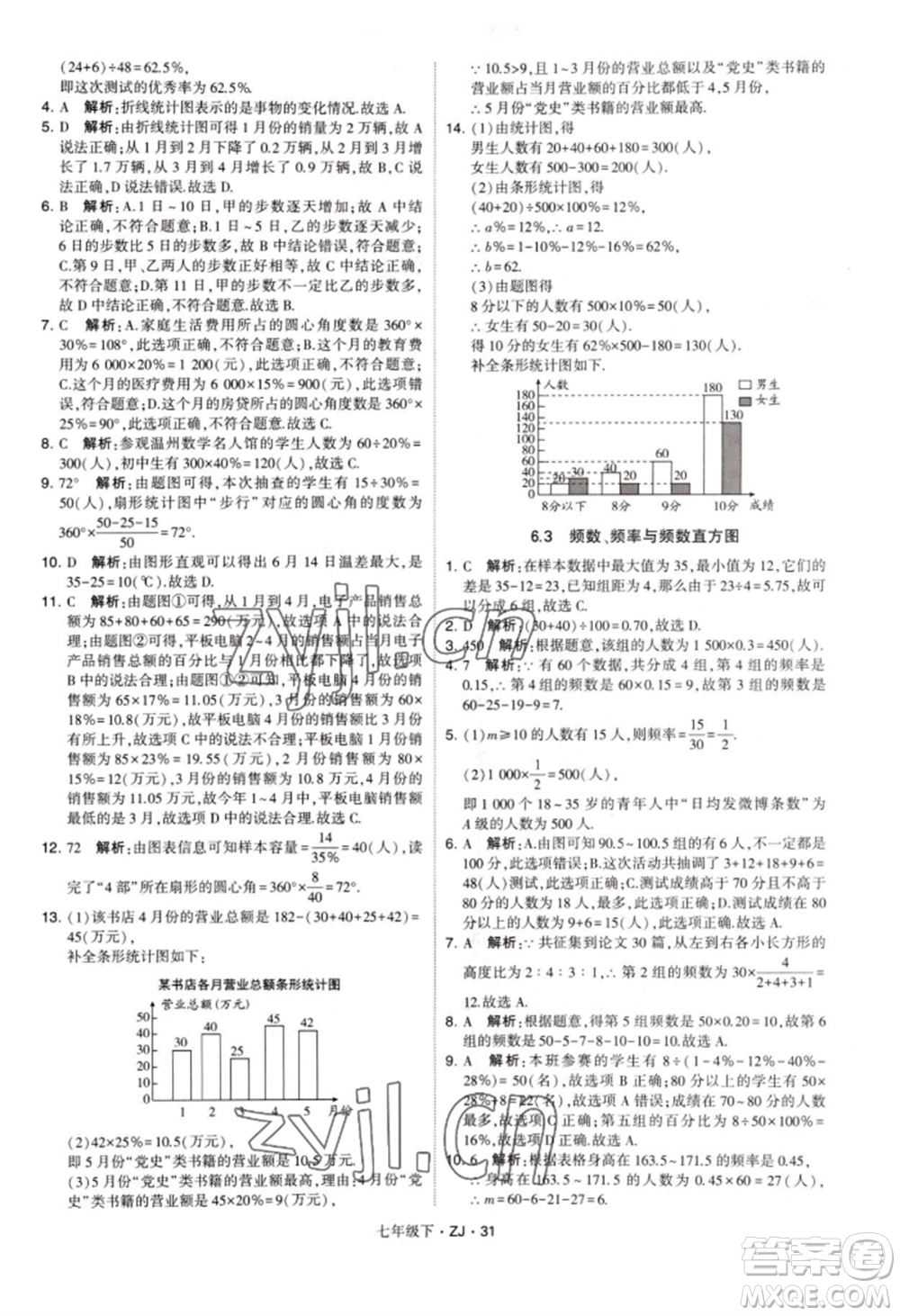 寧夏人民教育出版社2022經(jīng)綸學(xué)典學(xué)霸題中題七年級下冊數(shù)學(xué)浙教版參考答案