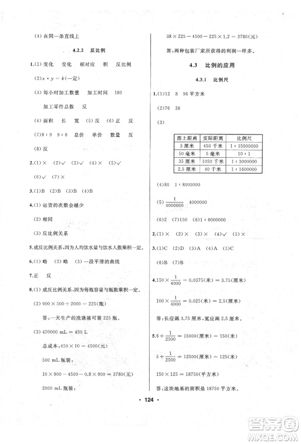 延邊人民出版社2022試題優(yōu)化課堂同步六年級(jí)下冊數(shù)學(xué)人教版參考答案