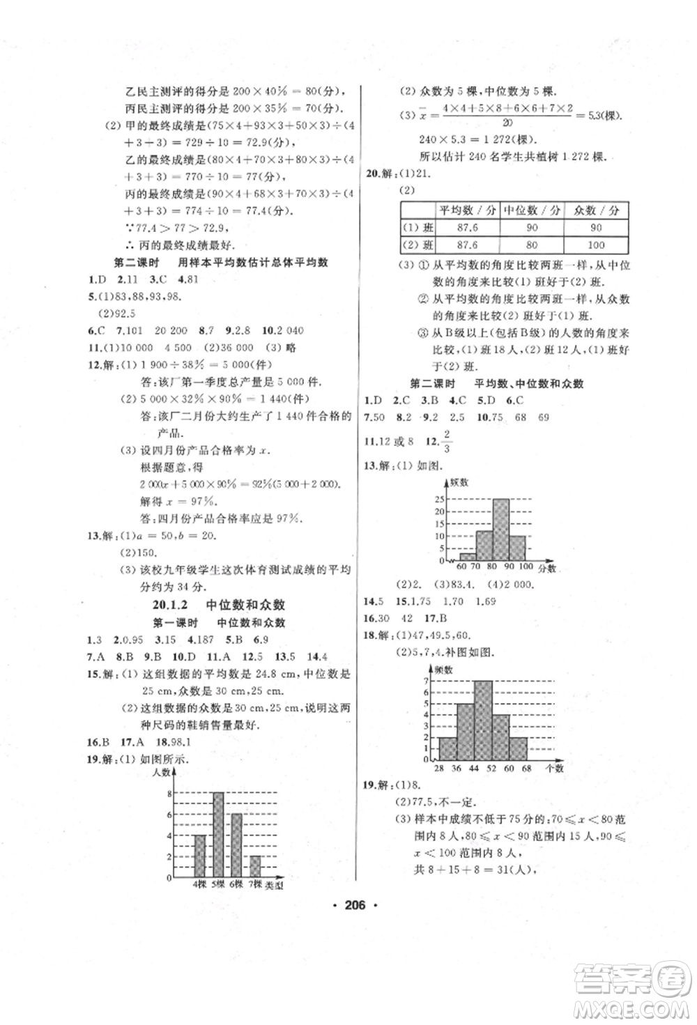 延邊人民出版社2022試題優(yōu)化課堂同步八年級下冊數學人教版參考答案