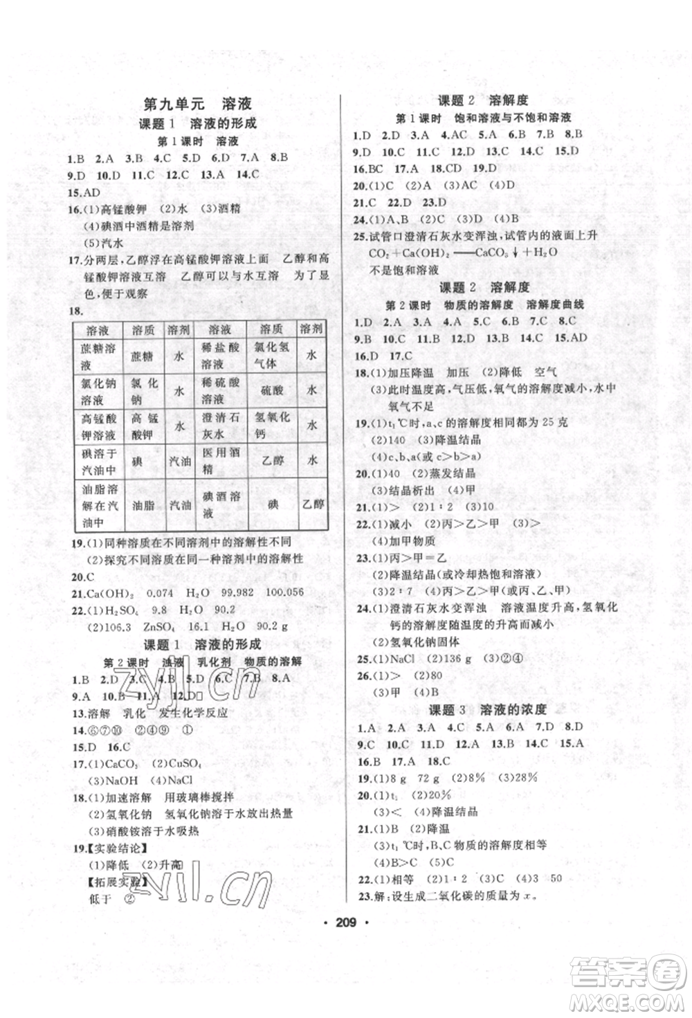 延邊人民出版社2022試題優(yōu)化課堂同步九年級下冊化學人教版參考答案