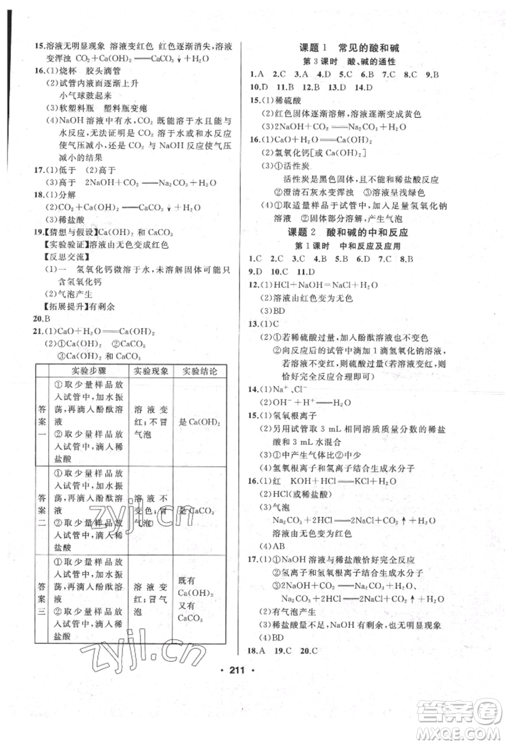 延邊人民出版社2022試題優(yōu)化課堂同步九年級下冊化學人教版參考答案