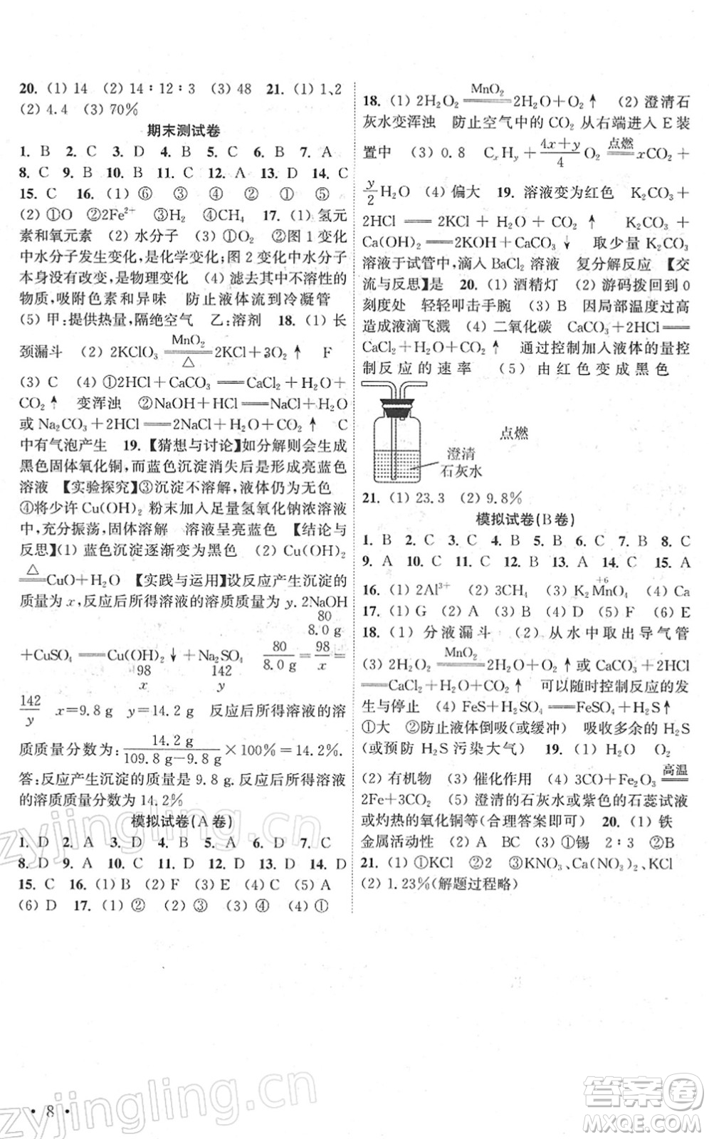 黃山書(shū)社2022高效精練九年級(jí)化學(xué)下冊(cè)人教版答案