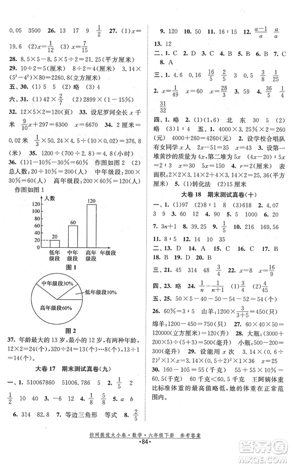 福建人民出版社2022拉網(wǎng)提優(yōu)大小卷六年級數(shù)學(xué)下冊SJ蘇教版答案