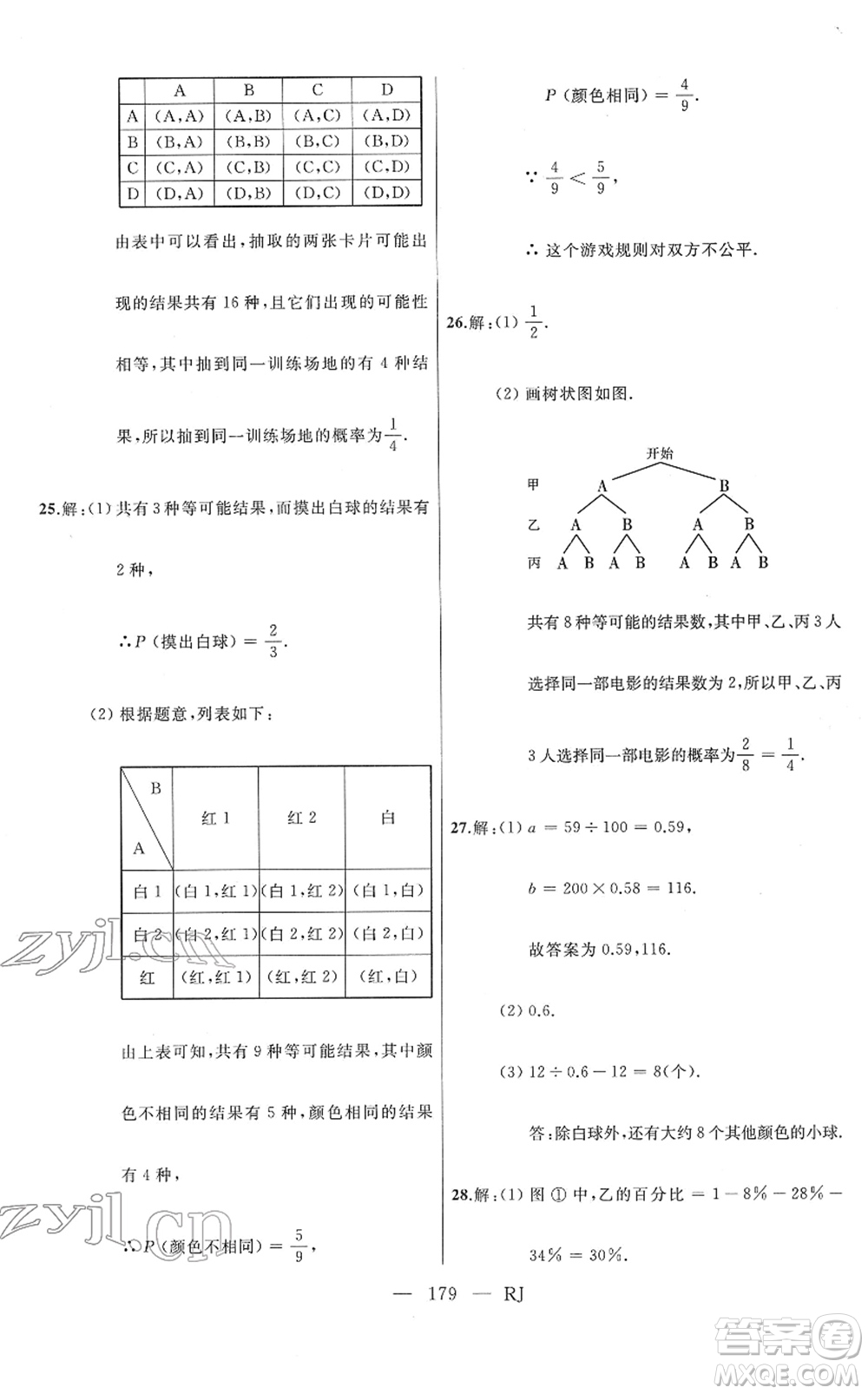 延邊人民出版社2022總復(fù)習(xí)測(cè)試一輪高效復(fù)習(xí)用書(shū)九年級(jí)數(shù)學(xué)人教版答案