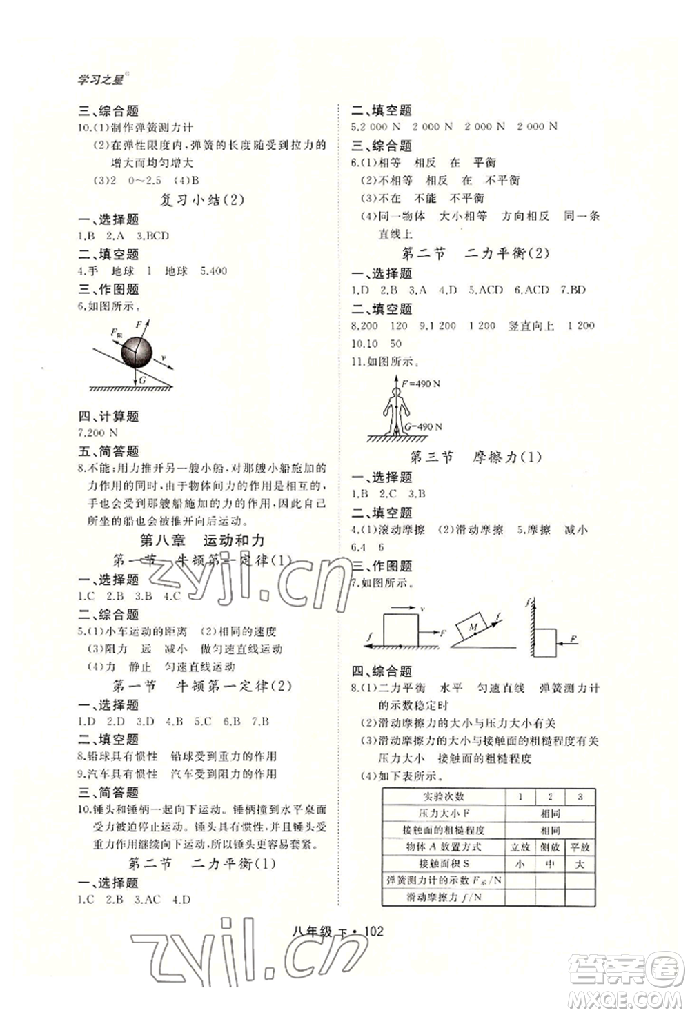 沈陽出版社2022博師在線八年級(jí)下冊(cè)物理人教版大連專版參考答案