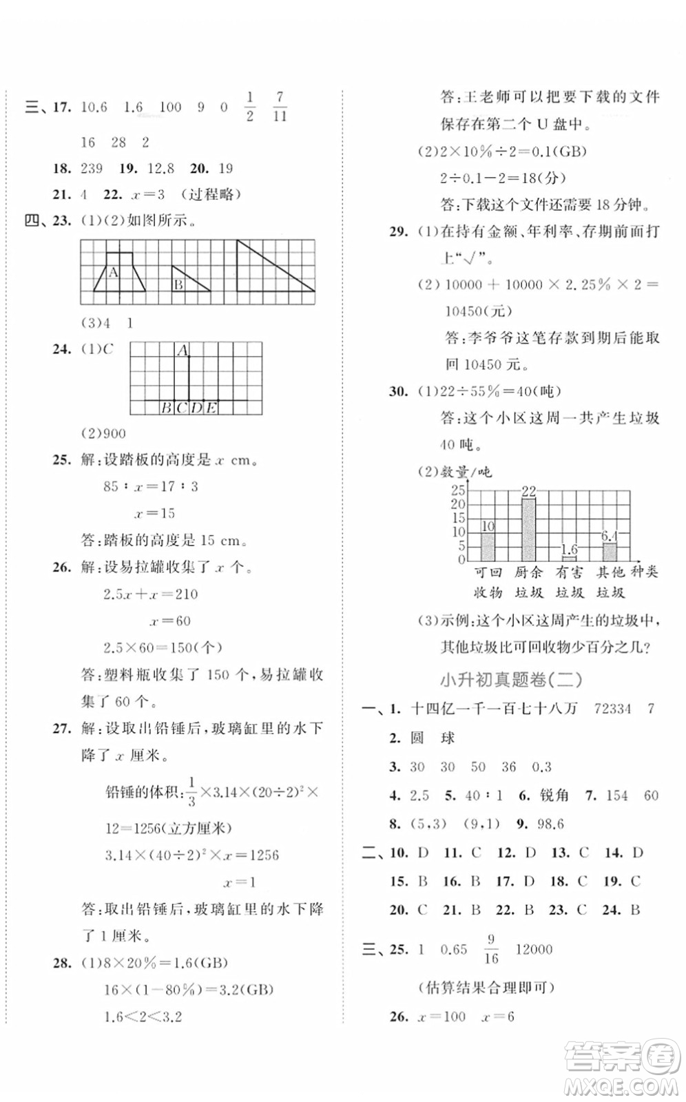 首都師范大學(xué)出版社2022年53小升初總復(fù)習(xí)考前講練測(cè)六年級(jí)數(shù)學(xué)人教版答案