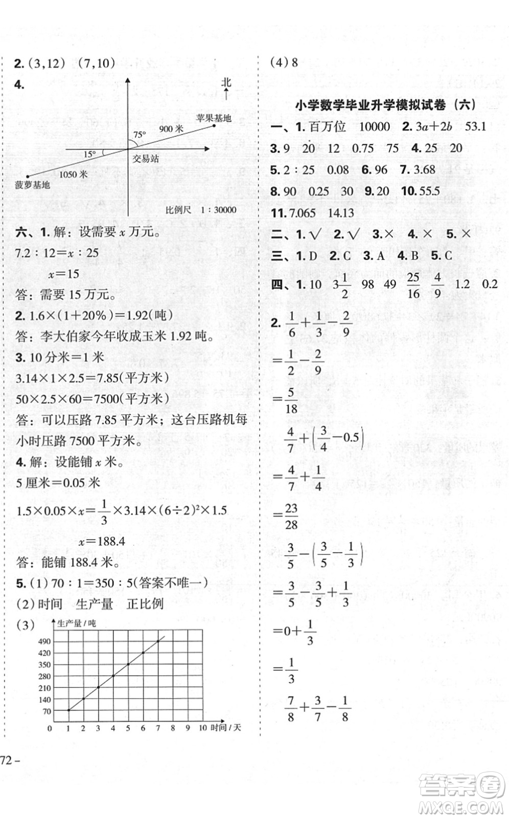 廣東人民出版社2022名校沖刺小升初模擬試卷六年級數(shù)學(xué)人教版答案