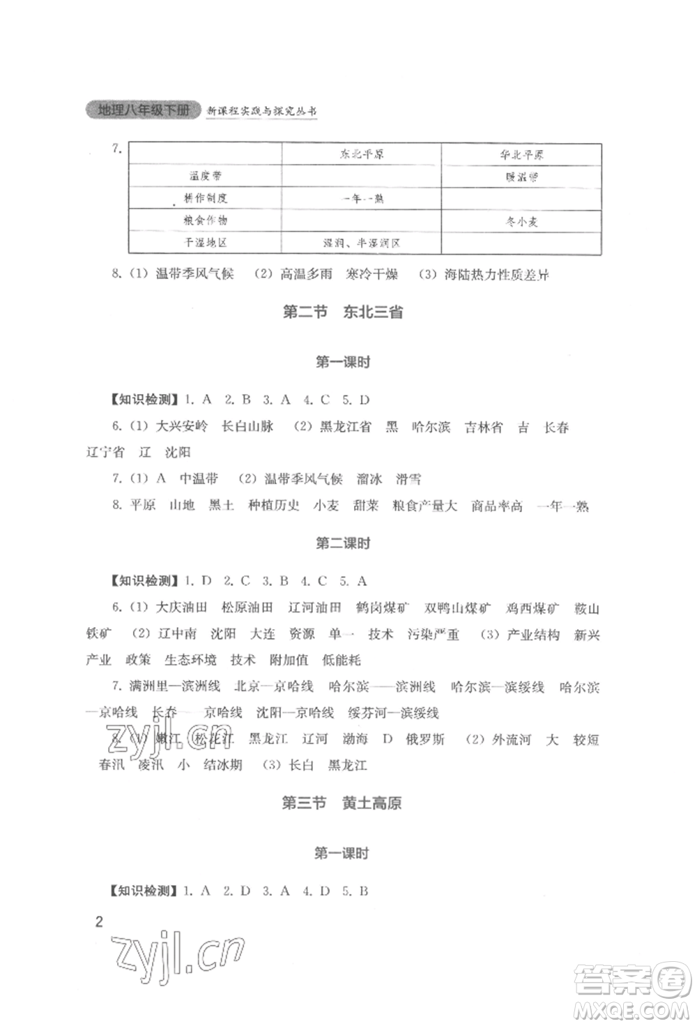 四川教育出版社2022新課程實(shí)踐與探究叢書八年級(jí)下冊(cè)地理星球版參考答案