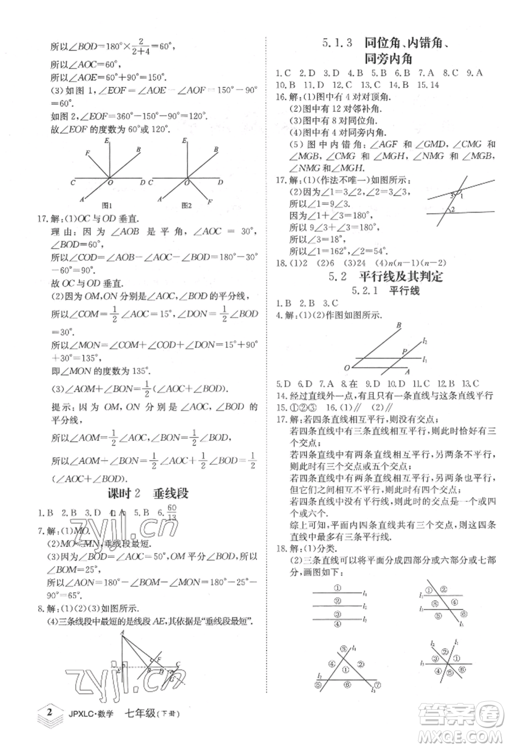 江西高校出版社2022金牌學(xué)練測七年級下冊數(shù)學(xué)人教版參考答案